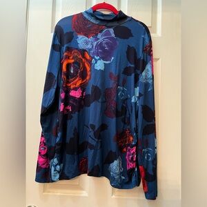 👗 NWOT IMAN Floral Blouse in Blue and Red 1x